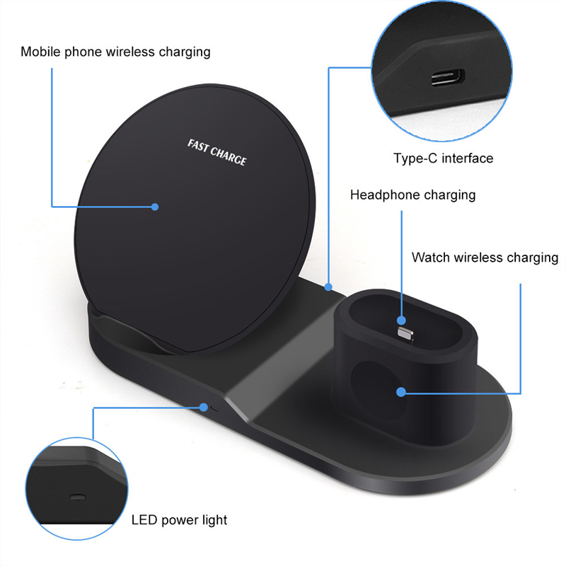 3 in 1 QI Wireless Charger Watch Wireless Charger Stand Wireless Charging Dock Station For iPhone